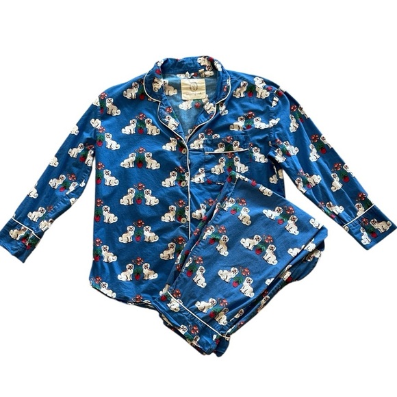 Printfresh Blue Long Pajama Set Dog Pattern, Anthropologie, Organic Cotton, XXS - Picture 1 of 16